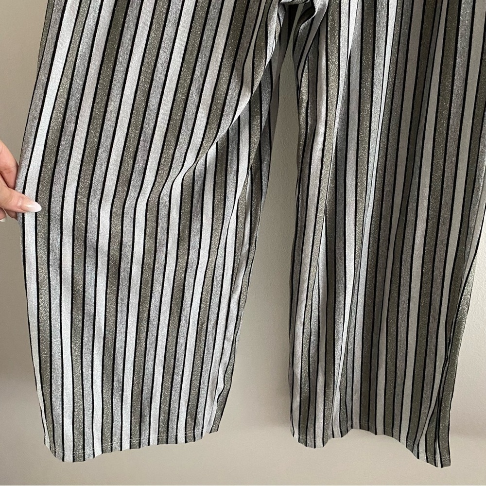 Striped Silver Glitter Casual Playsuit Jumpsuit Romper Stretch Wide Leg - Picture 10 of 16